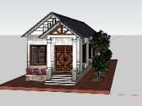 Model sketchup mẫu nhà phố 1 tầng 5x17m