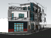 Model sketchup mẫu nhà phố lô góc 2 tầng 5x20m