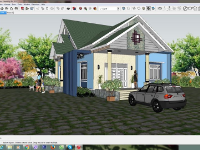 Model Sketchup ngoại thất Biệt thự vườn 1 tầng 8x17m