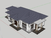 Model sketchup nhà 1 tầng mái nhật 9.5x18.9m