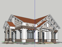 Model sketchup nhà 1 tầng mái thái 14x12m