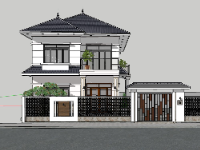 Model sketchup nhà 2 tầng mái nhật 8x9.1m