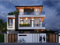 Model sketchup nhà 3 tầng hiện đại 9x9.8m đủ bản vẽ kiến trúc và dự toán