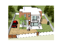 Model sketchup nhà biệt thự 2 tầng mái bằng hiện đại