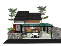 Model sketchup nhà cấp 4 có lán để xe