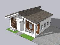 Model sketchup nhà cấp 4 kích thước 9.4x9.4m