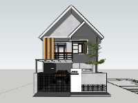 Model sketchup nhà cấp 4 mái Thái 6.4x13.5m