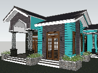 Model sketchup nhà cấp 4 mái thái kích thước 8x14m