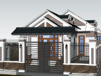 Model sketchup nhà mái nhật hiện đại kt 8x30.5m