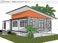 Model sketchup nhà ở 1 tầng kích thước 8.6x17.8m