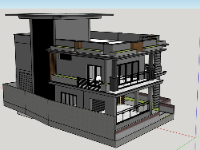 Model sketchup nhà phố 2 tầng 1 tum kích thước 9.5x16m