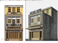 Model sketchup Nhà phố 2 tầng 1 tum kt7.5x13m