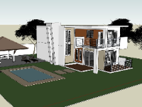 Model sketchup nhà phố 2 tầng 6.9x12m