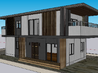 Model sketchup nhà phố 2 tầng 6x12.5m