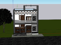 Model sketchup nhà phố 2 tầng 7.6x10.7m