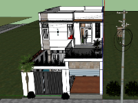 Model sketchup nhà phố 2 tầng kích thước 7x20m