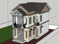 Model sketchup nhà phố 2 tầng mái nhật 6.2x13.2m