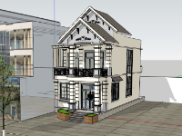 Model sketchup nhà phố 2 tầng mái nhật 6.6x17.5m