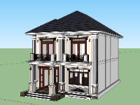 Model sketchup nhà phố 2 tầng mái nhật 8.4x12.72m