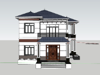 Model sketchup nhà phố 2 tầng mái nhật 9x13m