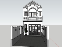 Model sketchup nhà phố 2 tầng mái thái 5x15m