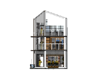 Model sketchup nhà phố 3 tầng 6x14.3m