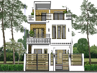 model su nhà phố 3 tầng,file sketchup nhà phố 3 tầng,nhà phố 3 tầng hiện đại,nhà phố 3 tầng 7x15m