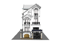 Model sketchup nhà phố 3 tầng 8x15.5m