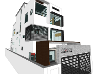 Model sketchup nhà phố 3 tầng 8x24.5m