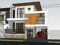 Model sketchup nhà phố 3 tầng 9x9.3m