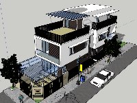 Model sketchup nhà phố 3 tầng có 2 mặt tiền kích thước 4.75x15m