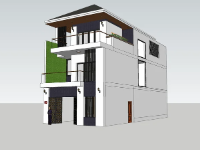 Model sketchup nhà phố 3 tầng có diện tích 7.6x19.1m