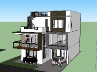 Model sketchup nhà phố 3 tầng hiện đại kết hợp làm văn phòng