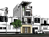 Model sketchup nhà phố 3 tầng hiện đại (sketchup 2018)