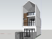 Model sketchup nhà phố 3 tầng kích thước 4.8x13.4m