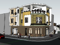 Model sketchup nhà phố 3 tầng (lô góc)