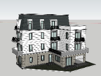 Model sketchup nhà phố 4 tầng 11x17.5m
