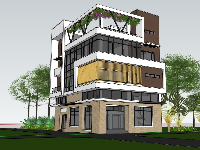 Model sketchup nhà phố 4 tầng 2 mặt tiền hiện đại (sketchup 2018)
