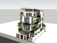 Model sketchup nhà phố 4 tầng kích thước 9x15m