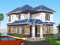 Model Sketchup Nhà tân cổ điển 2 tầng