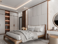 Model sketchup Nội thất 3 phòng ngủ Walnut full setting Enscape