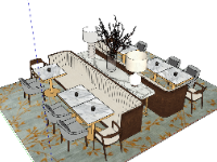 Model sketchup nội thất bàn ghế quán cafe