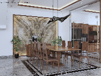 Model Sketchup nội thất đồ gỗ óc chó phòng khách - bếp - bàn ăn 2021