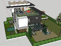 phối cảnh villa model sketchup,villa 2 tầng model su,biệt thự 2 tầng 1 tum sketchup