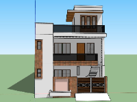 Model sketchup phối cảnh nhà phố 2 tầng 1 tum 8x16.3m