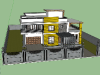 Model sketchup phối cảnh villa 2 tầng 21.5x16.5m