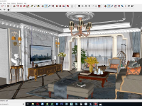 Model Sketchup phòng khách tân cổ điển