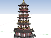 Model sketchup tháp lục giác 5 tầng