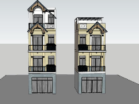 Model sketchup thiết kế 2 phương án nhà phố 3 tầng