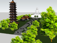 Model sketchup thiết kế bao cảnh chùa đẹp